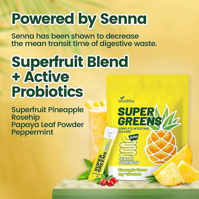 Colon Cleanse Digestive Support/Pineapple Detox Powder/Natura/Sweetener Without Artificia/Flavors - Daily Fiber for Toxin Elimination to Reduce Bloating