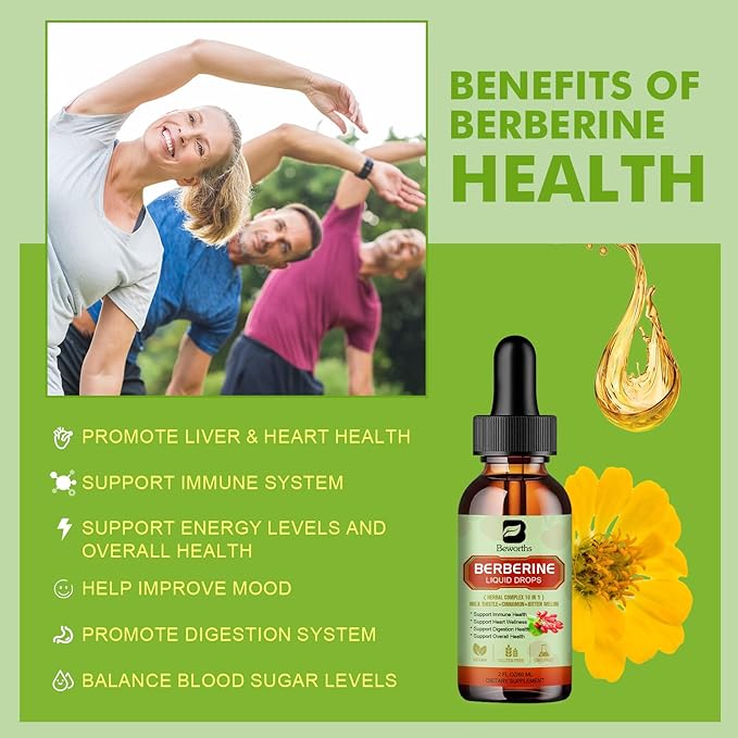 Berberine HCL Supplement with Ceylon Cinnamon - Berberine Liquid Drops with Turmeric, Ceylon Cinnamon, Bitter Melon, Milk Thistle, Berberine Veggie Supplement for Digestion System Support