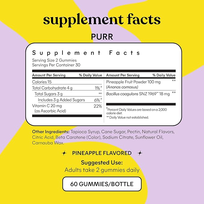 Lemme Purr Vaginal Probiotic Gummies for Women - Balanced pH, Healthy Odor, Yeast Balance & Flora Support + Vitamin C for Immune Health - Tasty Pineapple (60 Count) (Pack of 2)
