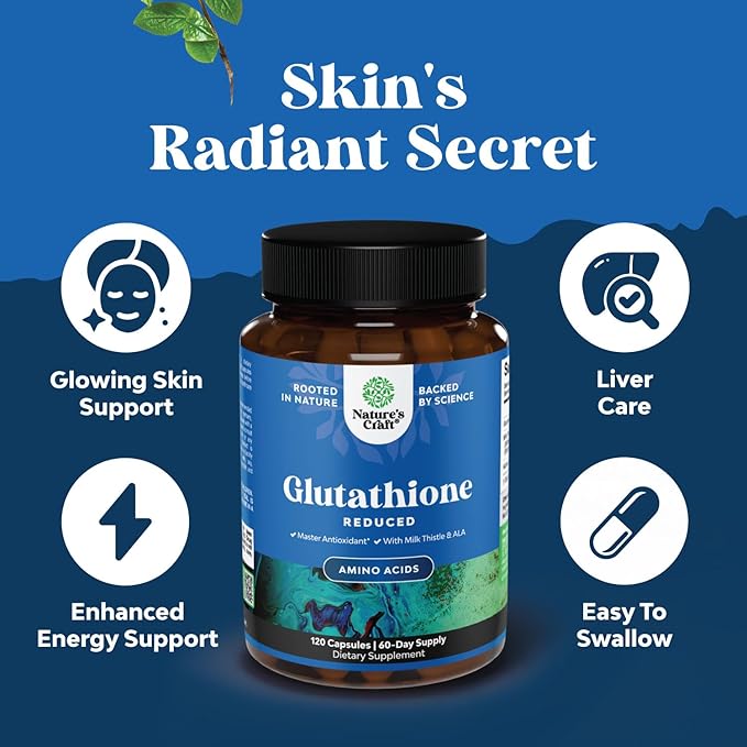 Reduced Glutathione Supplement with Milk Thistle - 1000mg Per Serving Plus Alpha Lipoic Acid and Silymarin Milk Thistle Complex for Liver Support Skin Complexion and Immune Support (60 Servings)