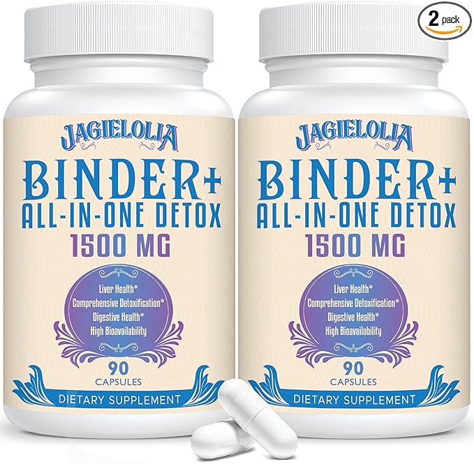 All-In-One Detox Binder Supplement 1500 MG - High Bioavailability, Liver Gut Detox Cleanse with Activated Charcoal, Zeolite & Bentonite Clay for Toxins, Liver, Digestive, 180 Vegan Capsules