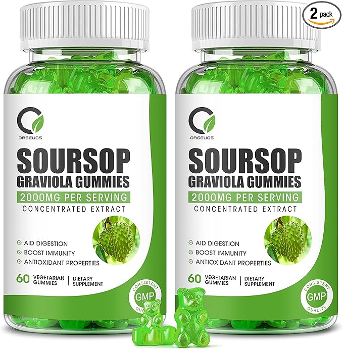 Soursop Graviola Gummies - Organic Soursop Leaves Extract, VC & Zn - for Digestive, Immune, Antioxidant & Energy Support - Non-GMO, 120 Gummies (2 Pack)