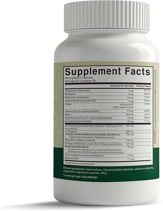 Stress Energy Brain (2 Pack) - Fatigue Supplement with Stress, Energy Support - Rhodiola Rosea, Lions Mane, L Theanine, Ginkgo Biloba, Milk Thistle, Iron - 4 Months Supply
