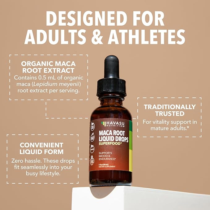 Organic Maca Root Drops Liquid - Supports Endurance, Mood, and Performance in Men & Women - Black Maca to Promote Overall Health & Support Fertility - Alcohol Free, Non-GMO, Vegan, Unflavored, 30mL