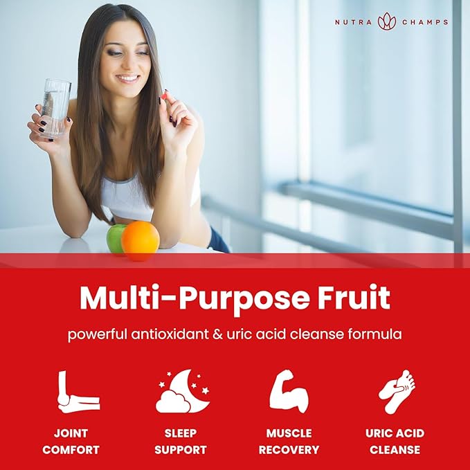 NutraChamps Tart Cherry Gummies - 3000mg Tart Cherry Extract with Celery Seed - Uric Acid Cleanse Supplement - Antioxidant, Joint Comfort, Flexibility, Immune Health, Sleep - 60 Vegan Gummies