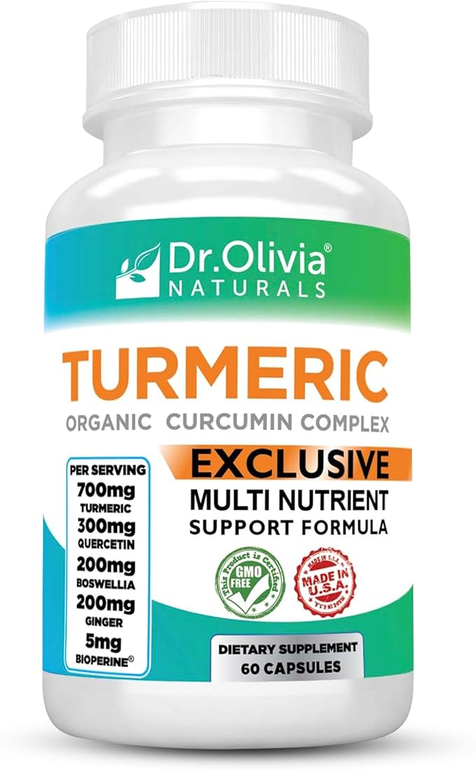Dr. Olivia's Organic Turmeric Complex with Curcumin Boswellia Ginger & BioPerine - 60 Capsules