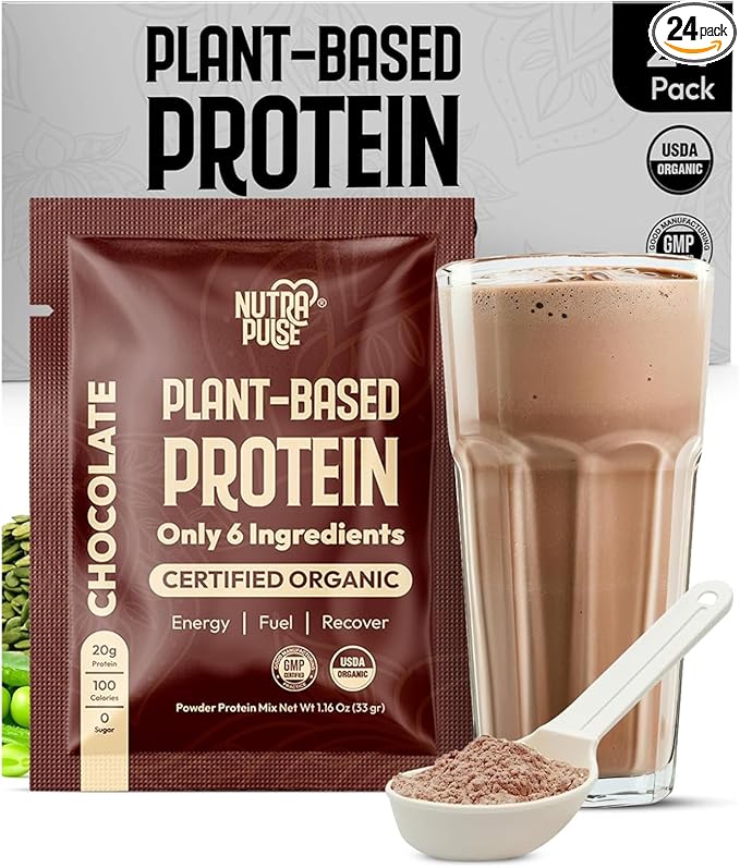 Organic Vegan Protein Powder Sample Pack – Chocolate Flavor – Plant-Based, Gluten-Free, Non-GMO, Dairy-Free – 20g Protein Per Serving – Ideal for Smoothies & Shakes – 24 Count