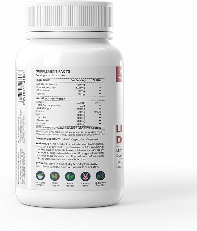 Liver Detox - Milk Thistle, Dandelion & Glutathione for Fatty Liver Support, Healthy Digestion - 60 Count (Pack of 1)