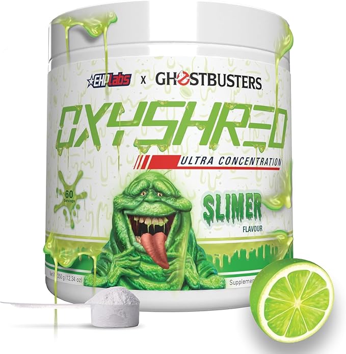 EHP Labs x Ghostbusters OxyShred Pre Workout Powder & Shredding Supplement - Preworkout Powder with Acetyl L Carnitine, Energy Boost Drink - Slimer Lime, 60 Servings