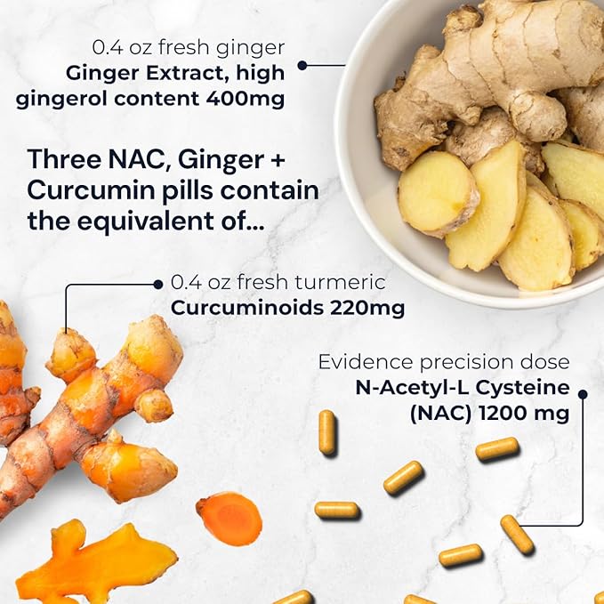 Blueprint Bryan Johnson NAC Supplement - Promotes Stress Relief, Immune System Function, Respiratory Health - Includes N-Acetyl-L-Cysteine, Ginger, Curcuminoids - Detoxifying - Vegan (30 Servings)