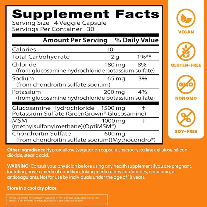 Doctor's Best Vegan Glucosamine Chondroitin MSM, Joint Health, Hair, Skin & Nails, Capsule,120 count