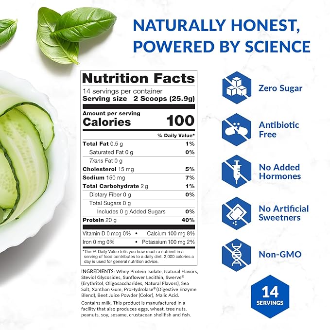 BioTrust Low Carb Lite, 20 Grams of Grass-Fed Whey Protein Isolate, 100 Calories, ProHydrolase Digestive Enzymes, Non-GMO, Free from Soy and Gluten, rBGH-Free (14 Servings) (Strawberries and Cream)