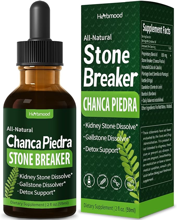 Stone Breaker Liquid Drops, Natural Herbal Extract for Kidney Stone Dissolve & Gallstone Dissolver, Detox Support. 2oz-Apple