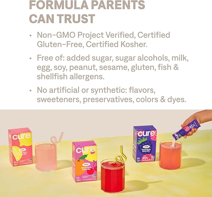 Cure Hydration - Kids Electrolyte Drink Mix | Plant-Based Pediatrician Formulated Rehydration | No Added Sugar, Non-GMO, Gluten-Free, No Artificial Flavors, FSA & HSA | 15 Packets - Variety Pack