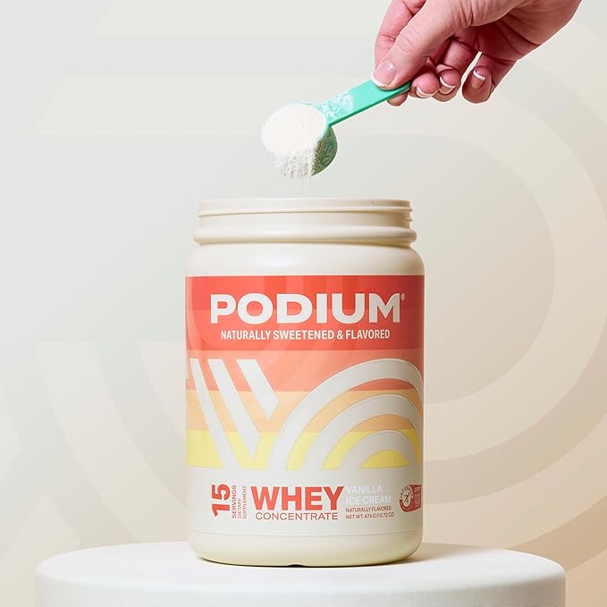 Podium Nutrition Whey Protein Powder, Vanilla Ice Cream, 22g Protein Per Serving with Digestive Enzymes, Whey Protein Isolate & Concentrate, Gluten Free, Low Carb, Low Sugar & Soy Free, 15 Servings