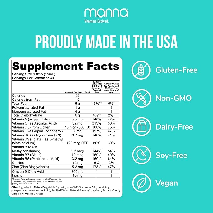 Manna Vitamins Evolved Liposomal Kids Multivitamin - Vitamin D3 & Vitamin A Supplement - Vitamin B12 & Vitamin C Supplement - Kids Liquid Multivitamin - Immune Support Supplement for Children