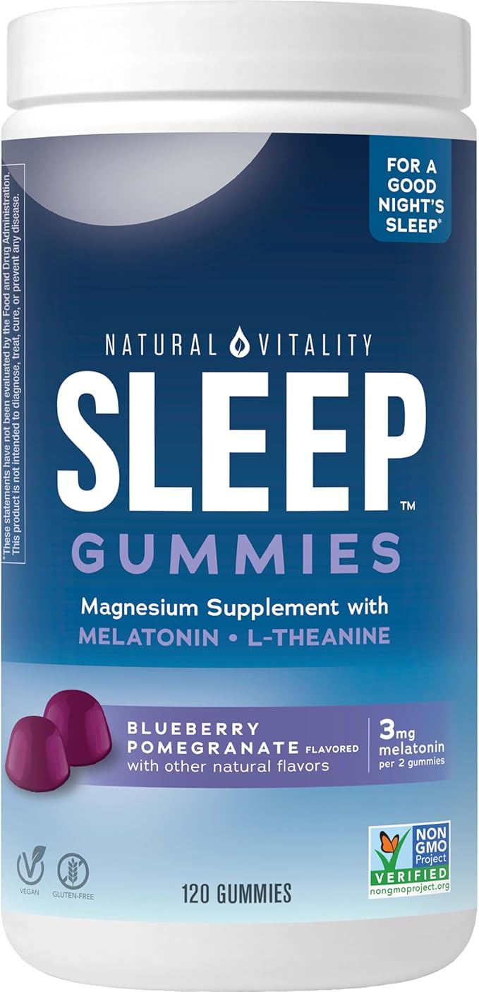 Natural Vitality SLEEP Gummies, Magnesium Supplement With Melatonin and L-Theanine, Vegan, Gluten Free, Helps the Body Ease Into Sleep, Blueberry Pomegranate 120 Count
