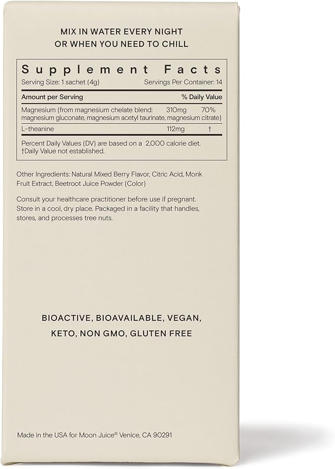Moon Juice - Magnesi-Om, Berry - Sticks (18 Servings) - Support Brain Health & Rest - Magnesium Powder - L-Theanine - Regularity - Compostable - 100% Traceable - Vegan & Non GMO - 0.14oz