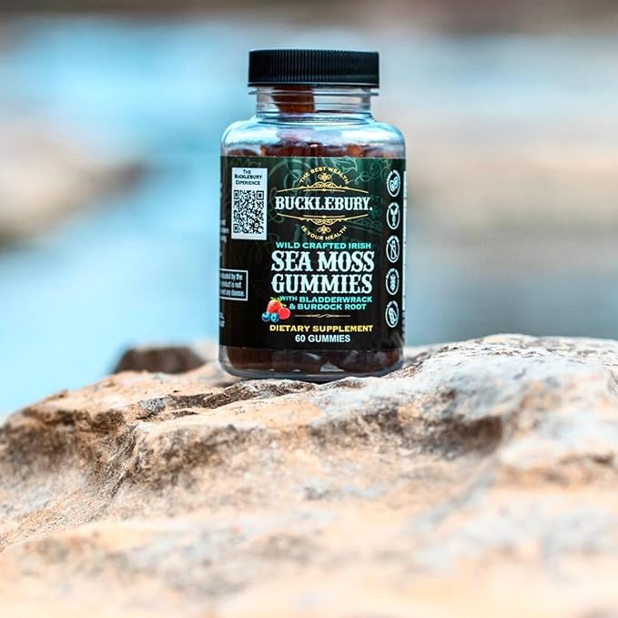 Wild Crafted Irish Sea Moss Gummies with Bladderwrack & Burdock Root - Chewable Natural Multivitamin Vegan Gummies for Immune, Thyroid, Digestive, and Gut Support - 60 Gummies