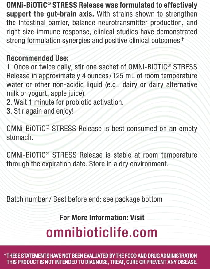 Stress Release - Clinically Tested Probiotic for Stress Management & Gut-Brain Axis Support - Stress Probiotic and Mood Probiotic - Vegan, Non-GMO (28 Daily Packets)