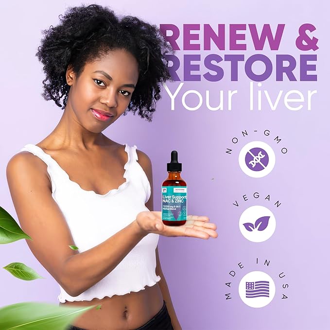 Liver Support & NAC, Zinc - 2 fl oz Liquid Drops with Milk Thistle, Dandelion Root, Chicory, Turmeric, Beet Root, Chanca Piedra - Liver Cleanse & Detox Supplement