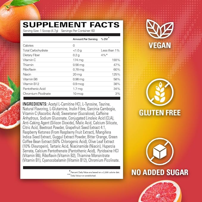 EHP Labs OxyShred Pre Workout Powder - Preworkout Powder with L Glutamine & Acetyl L Carnitine, Energy Boost Drink - Pink Grapefruit, 60 Servings