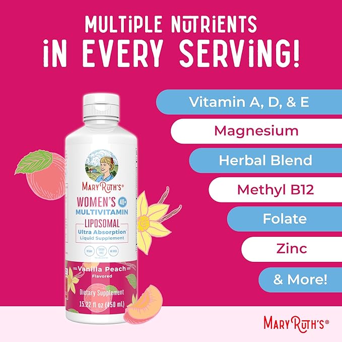 MaryRuth Organics Multivitamin for Women 40+, Womens Multivitamin Liposomal, Immune Support Supplement, Energy Supplements & Sleep Aid, Vegan, Sugar Free, Non-GMO, 15.22 Fl Oz