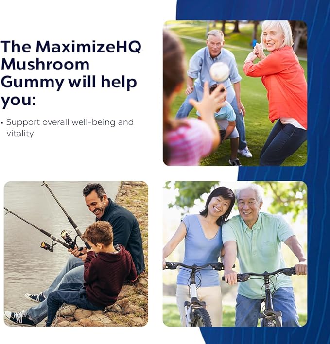 MAXIMIZE HQ Mushroom Gummies - 10 Origanically Grown Mushroom Formula - Time-Release Formula - Gluten Free