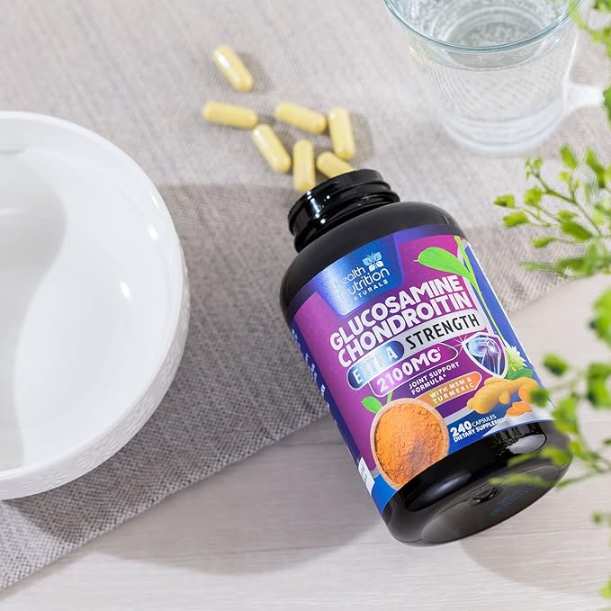 Glucosamine Chondroitin MSM Complex - 2100mg Joint Support Supplement with Turmeric & Boswellia - Quercetin for Joints, Bones, Knees & Mobility - Triple Strength Glucosamine Sulfate - 240 Capsules