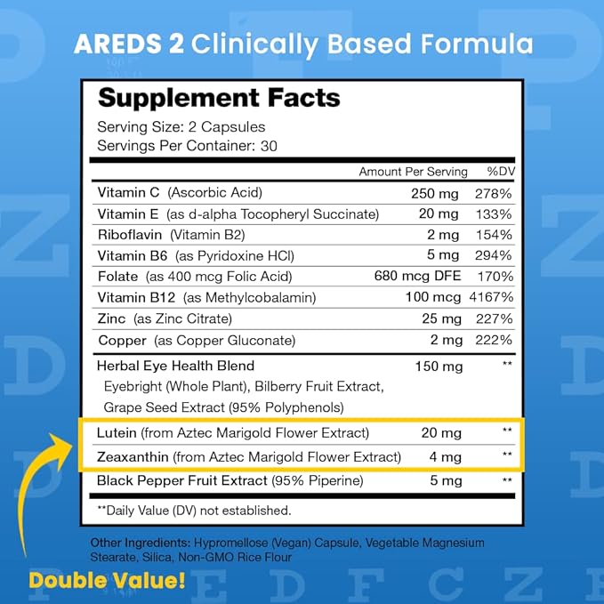 NutraChamps AREDS 2 Eye Vitamins - Lutein, Zeaxanthin & Bilberry Extract - Eye Health Supplement with Carotenoids & Vitamin C, E & Zinc - 60 Capsules
