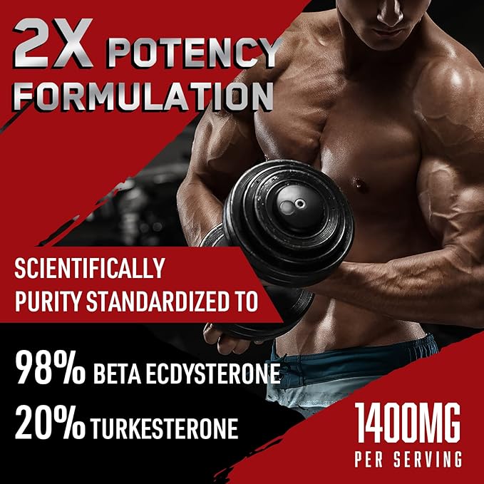 1400mg Beta Ecdysterone and Turkesterone Supplements, Maximized 98% Beta Ecdysterone & 20% Turkesterone Extract for Muscle Mass,Strength, Protein Synthesis, 60 Capsules