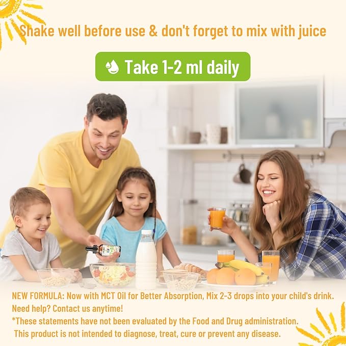 Vitamin D3 K2 Drops for Kids - Omega 3, Vitamin E, Calcium, Magnesium & Zinc for Better Absorption - Liquid MK7 1000 IU D3 for Healthy Bones, Teeth & Heart Support - Non-GMO, 2 Fl Oz