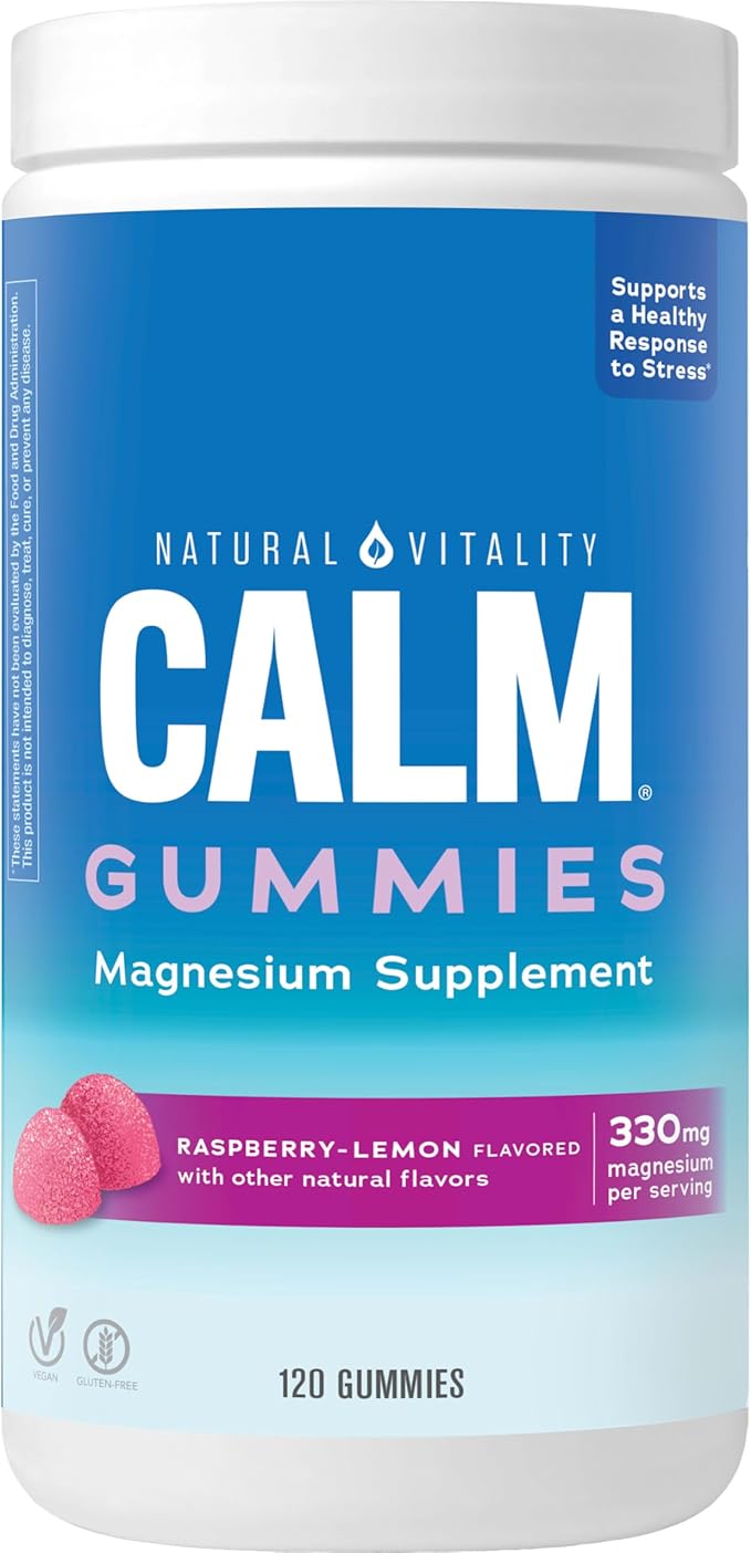 Natural Vitality CALM, Magnesium Citrate Supplement, Stress Relief Gummies, Supports a Healthy Response to Stress, Gluten Free, Vegan, Raspberry Lemon Flavored, 120 Gummies