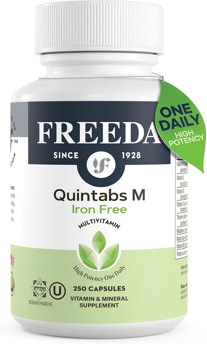 FREEDA One Daily Multivitamin Without Iron – Kosher Adult Multivitamin Supplements for Women & Men’s Health with Biotin, Vitamin B12, B1, B2, B5, Folic Acid, Niacinamide – Gluten Free (250 Capsules)