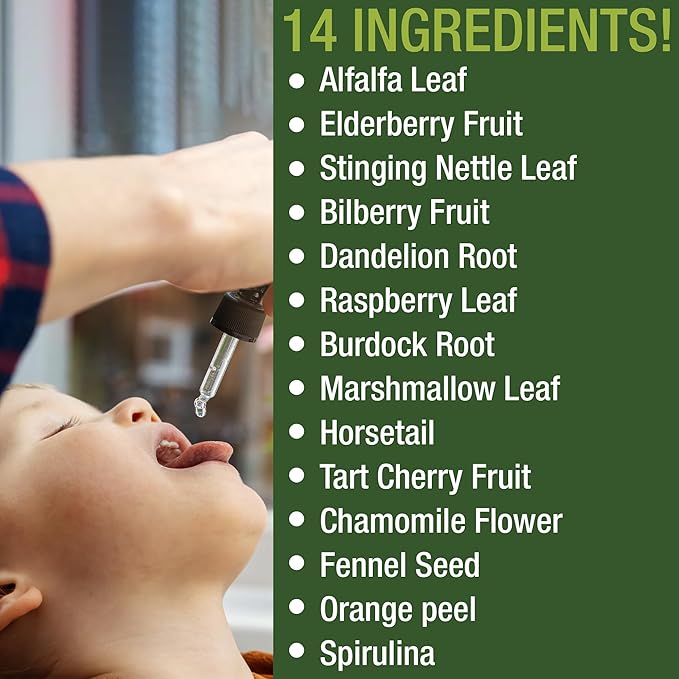 Kids Vitamins From Herbs. Liquid Kids Herbal Multivitamin. No Bitter Taste. Sugar Free 14-in-1 Vegan Supplement Drops For Toddlers, Kids, Children, Teens. Mixed In Water Kids Won't Even Taste It
