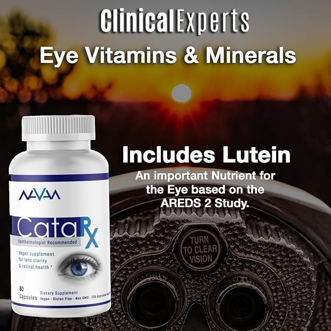 Navan CataRx Antioxidant AREDS 2 Eye Vitamins & Minerals Supplement for Lens Clarity & Retina Health by Clinical Experts - Lutein, Zeaxanthin, Zinc, Vitamin C, NAC - Kosher Certified, 60 Capsules