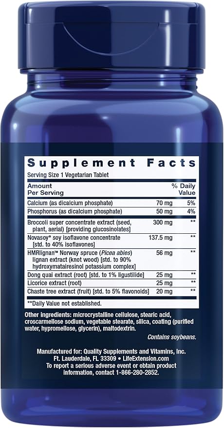 Life Extension Estrogen for Women, Helps Relieve hot Flashes and Night Sweats, Soy isoflavones, Norway Spruce Extract, chasteberry, Hormone-Free, Gluten Free, Non-GMO, Vegetarian, 30 Tablet