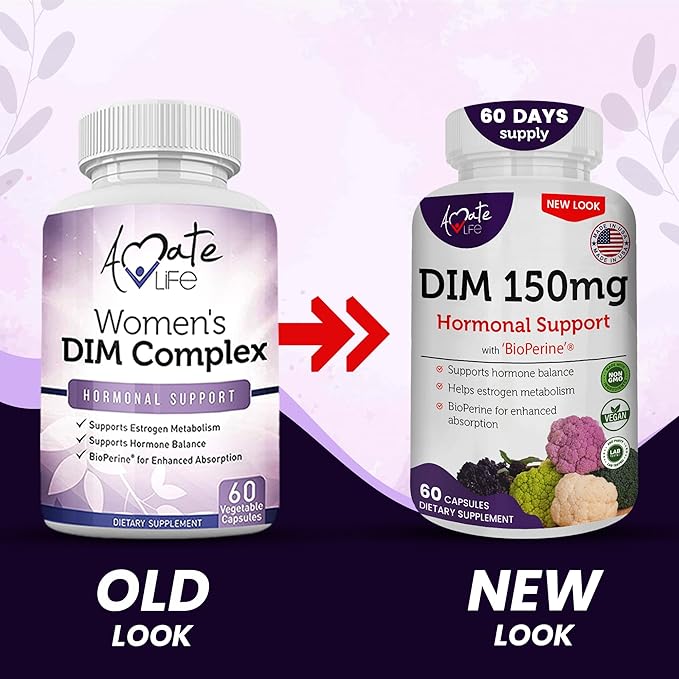 Women’s DIM Complex 150mg - Bioperine Estrogen Balancing Pills for Menopause & Hot Flashes Relief Support Hormonal Acne Powerful Supplement - 60 Capsules - Made in USA