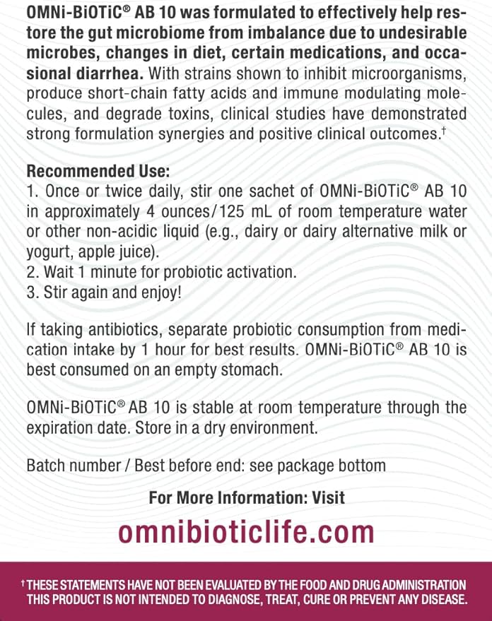 AB 10 - Clinically Tested Restorative Probiotic - Supports & Restores Gut Flora & Digestion - Digestive Probiotic for Diarrhea - Vegan, Hypoallergenic, Non-GMO (30 Daily Packets)
