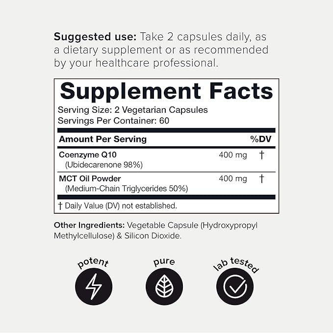 CoQ10 400mg Extra Strength - Ultra High Purity with MCT Oil for Superior Absorption - 98% Purified - Third-Party Tested, 120 Veggie Capsules