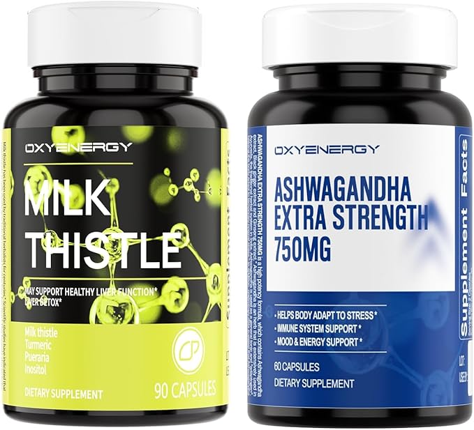 OxyEnergy 300mg Milk Thistle &750mg Ashwagandha Capsule Supplement