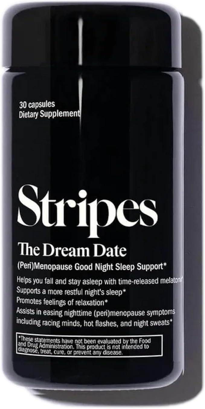 Stripes Beauty Naomi Watts The Dream Date Good Night Sleep Support Supplement Relieve Hot Flashes Racing Thoughts Sleeplessness Nighttime Menopause Support 30 Ct