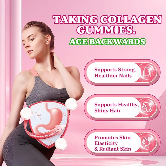 Multi Collagen Peptides Gummies, Collagen Gummies for Women & Men, Type I,II,III,V,X Protein with Biotin, Hyaluronic Acid, Vitamin C for Healthy Skin Support, Strawberry Flavored, Sugar Free, 60Cts