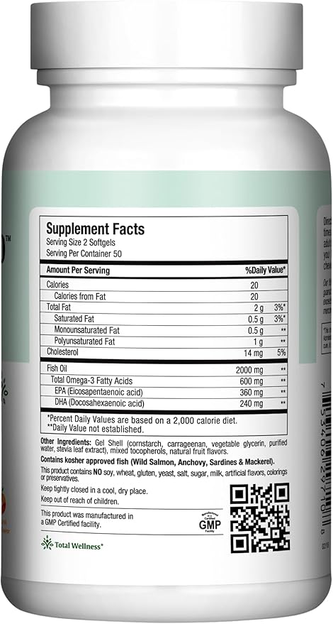 Maxi Health Fish Oil 2000mg - Omega 3 Supplement for Adults and Kids - Fruity Burst - Omega-3 Fish Oil Source of EPA/DHA Fatty Acids - Heart, Brain, Joint Health - Kosher Certified - 100 Softgels