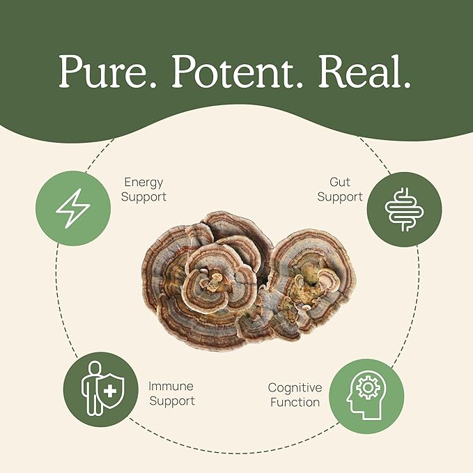 Real Mushrooms Turkey Tail Capsules - Organic Mushroom Supplement with Potent Turkey Tail Mushroom Extract for Gut, Energy, Brain, & Immune Support - Vegan Mushroom Extract, Non-GMO, 90 Caps