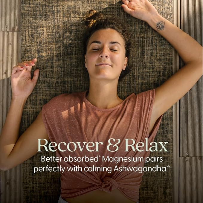 New Chapter Magnesium + Ashwagandha Supplement, 325 mg with Magnesium Glycinate, Calm & Relaxation, Muscle Recovery, Heart & Bone Health, 2.5x Absorption, Gluten Free, Non-GMO - 30 ct (1 Month Supply)