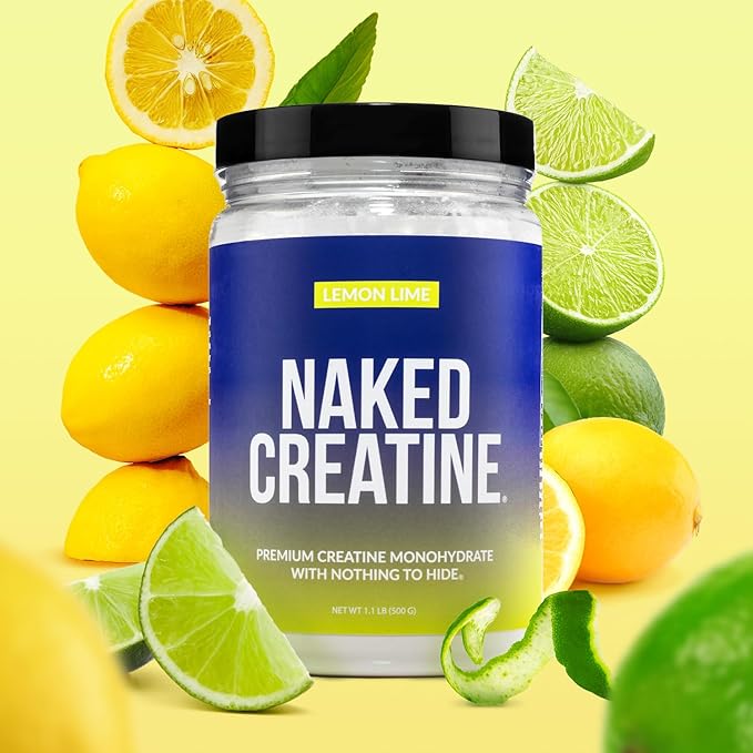 Naked Pure Micronized Lemon Lime Creatine Monohydrate - 42 Servings - 500 Grams, 1.1Lb Bulk, Vegan, Non-GMO, Gluten Free, Soy Free. Aid Strength Gains, No Artificial Ingredients Creatine