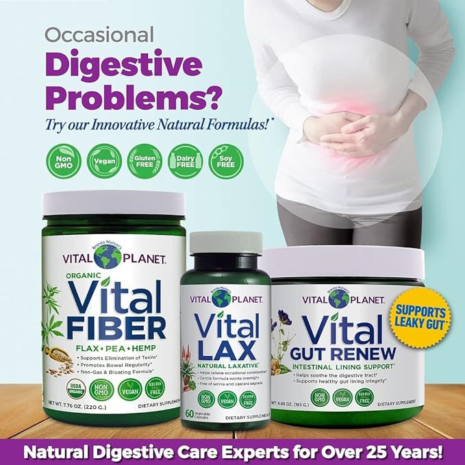 Vital Planet - Vital Fiber Powder, Soluble and Insoluble Fiber Supplement with Flax, Pea and Hemp, Organic Daily Dietary Supplement Supports Gut Digestive Regularity 7.76 oz