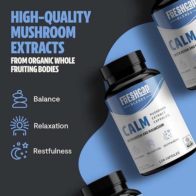 FreshCap 5-in-1 Calm Magnesium Glycinate Supplement, 7000mg Reishi Mushroom Capsules, Calm Magnesium, Natural Calm Magnesium Supplement, St Johns Wort Extract, Ashwagandha Magnesium, Ayurveda