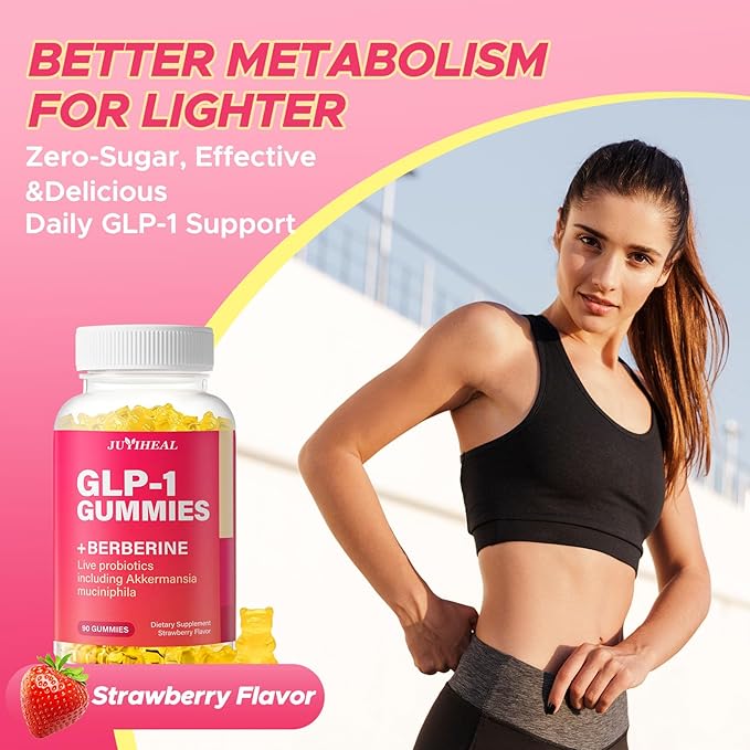 GLP 1 Gummies, GLP-1 Supplement for Women & Men, GLP1 Probiotic Gummy with Akkermansia Probiotic, Berberine, No Sugar for Immune, Gut, Energy, GLP-1 Levels, Strawberry Flavor-90 Gummies